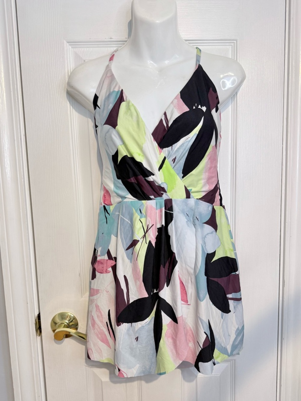 Sonnet Shores Tropical Floral faux wrap skirted swimsuit size 12